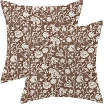 Floral Throw Pillow Covers 20x20 Set of 2, Flower Print Linen Decorative Pillow Covers Neutral Vintage Decoration Outdoor Cushion Cover Brown Floral Pillowcase for Sofa Couch Farmhouse Room