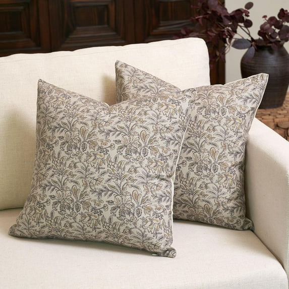 Floral Throw Pillow Covers 20x20 Set of 2 Vintage Block Print Pillow Covers Decorative Pillow Covers Couch Pillows for Room Farmhouse Accent Sofa Pillows, Yellow/Sand