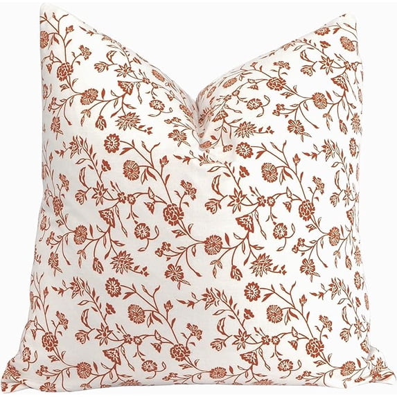 Floral Throw Pillow Covers Vine & Flowers Cushion Covers Rustic GrandMillennial Vintage Style Pillow Cases Home Decor for Sofa Couch Bed 20”x20” Set of 2 Cream White & Brown Classic Botanical Design