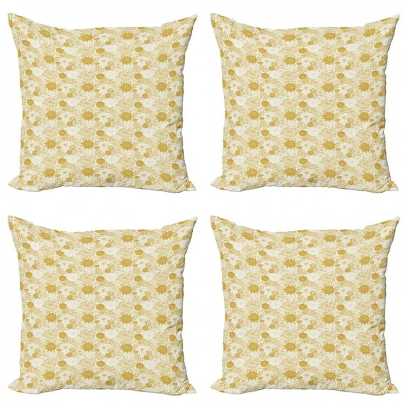 Ambesonne Floral Throw Pillow Cover 4 Pack, Hand Drawn Dots, 20", Yellow and White