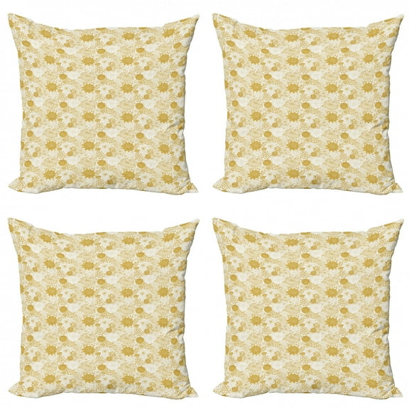Ambesonne Floral Throw Pillow Cover 4 Pack, Hand Drawn Dots, 20", Yellow and White