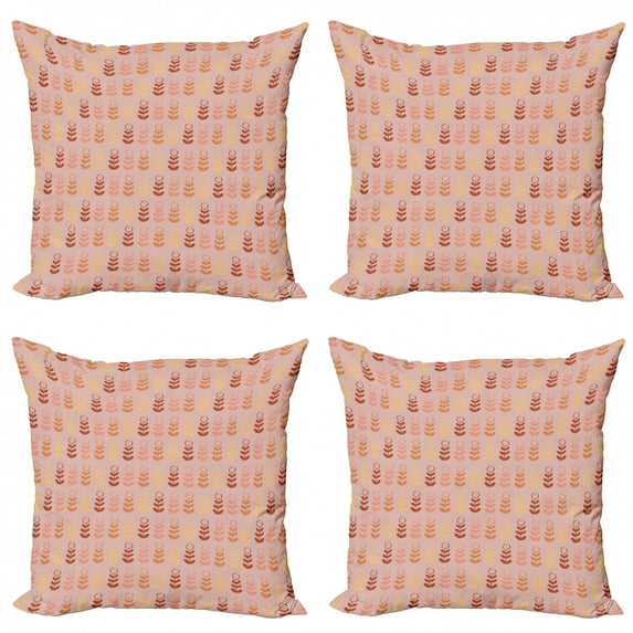 Floral Throw Pillow Cushion Case Pack of 4, Abstract Design Warm Toned Pastel Flowers Pattern Botanical Print, Modern Accent Double-Sided Print, 4 Sizes, Pale Salmon Multicolor, by Ambesonne