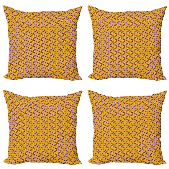 Floral Throw Pillow Cushion Case Pack of 4, Abstract Purple Tones Flower Petals Inspired Motif Repetition Illustration, Modern Accent Double-Sided Print, 4 Sizes, Orange Multicolor, by Ambesonne
