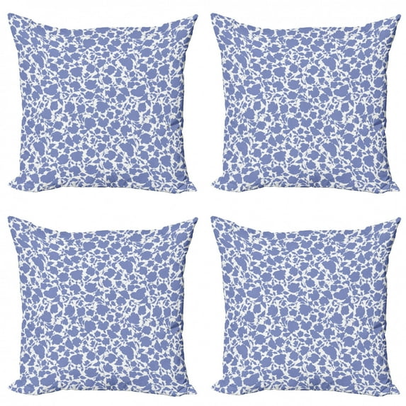 Floral Throw Pillow Cushion Case Pack of 4, Abstract Silhouettes of Flower Petals and Leaves Botanical Feminine Design, Modern Accent Double-Sided Print, 4 Sizes, Ceil Blue and White, by Ambesonne