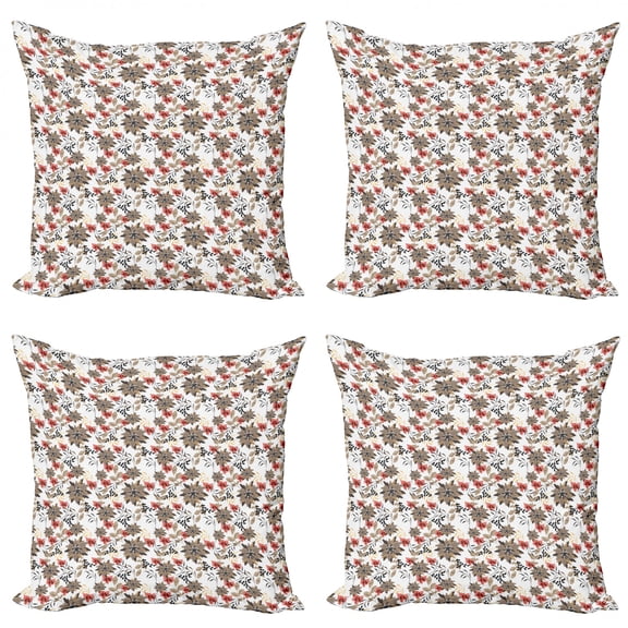 Ambesonne Floral Throw Pillow Cover 4 Pack, Nostalgic Blossoms Art, 24", Multicolor