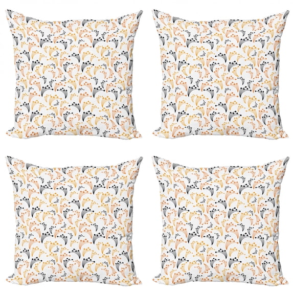 Floral Throw Pillow Cushion Case Pack of 4, Botanical Pattern Branches Scenic Meadow Ecology Forest Blossom Foliage, Modern Accent Double-Sided Print, 4 Sizes, Orange Black White, by Ambesonne