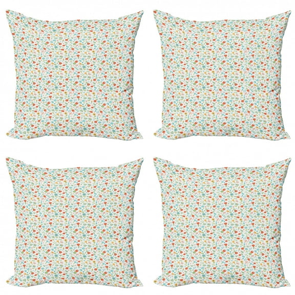 Ambesonne Floral Throw Pillow Cover 4 Pack, Lily of Valley and Berry, 16", Multicolor