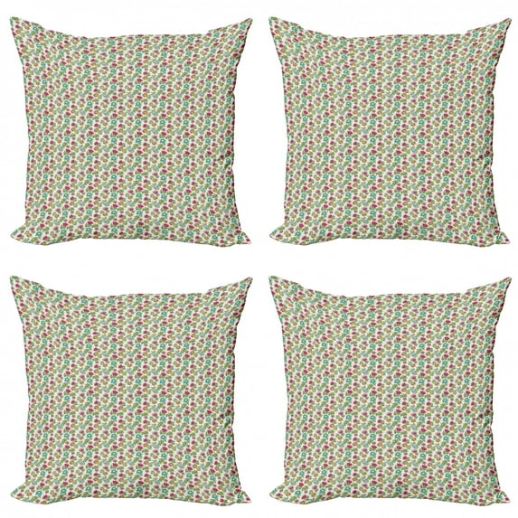 Floral Throw Pillow Cushion Case Pack of 4, Colorful Detailed Flower Kinds Flourishing Ornamental Blooming Motifs, Modern Accent Double-Sided Print, 4 Sizes, Eggshell and Multicolor, by Ambesonne
