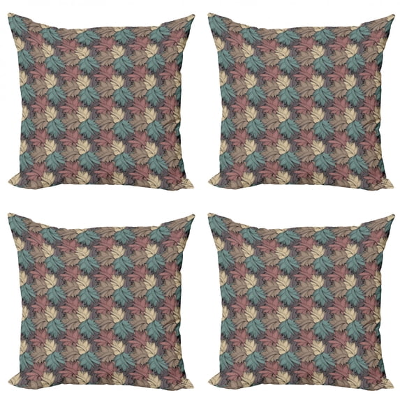 Ambesonne Floral Throw Pillow Cover 4 Pack, Colorful Foliage Leaves, 24", Multicolor