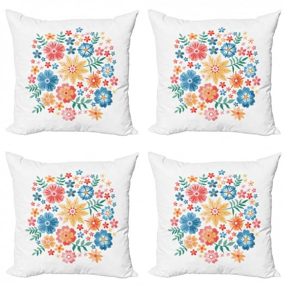 Floral Throw Pillow Cushion Case Pack of 4, Colorful Round Flowers Arrangement on Plain Background, Modern Accent Double-Sided Print, 4 Sizes, Pale Orange Blush, by Ambesonne