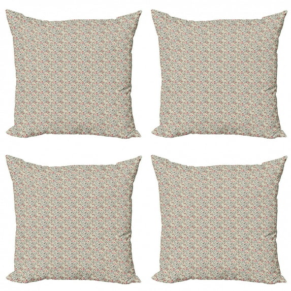 Ambesonne Floral Throw Pillow Cover 4 Pack, Blooming Rose Tulip Daisy, 16", Multicolor