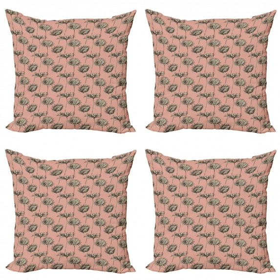 Ambesonne Floral Throw Pillow Cover 4 Pack, Dramatic Pink Gerbera Flower, 16", Dark Brown Blush
