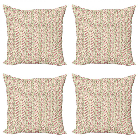 Floral Throw Pillow Cushion Case Pack of 4, Falling Leaves of Watercolor Petit Tulips and Peony Flowers with Dotted Pollens, Modern Accent Double-Sided Print, 4 Sizes, Multicolor, by Ambesonne
