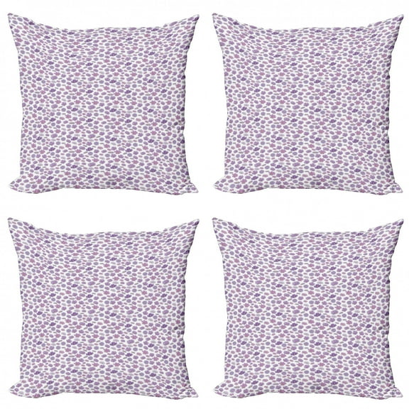 Floral Throw Pillow Cushion Case Pack of 4, Feminine Cartoonish Pattern with Petals, Modern Accent Double-Sided Print, 4 Sizes, Lavender Lavender Blue, by Ambesonne