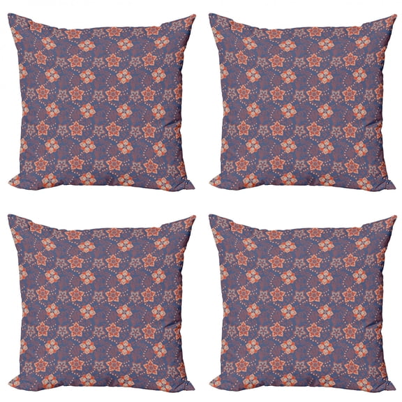Floral Throw Pillow Cushion Case Pack of 4, Flower Scroll Pattern with Swirled Branches Leaves and Blossoms Persian, Modern Accent Double-Sided Print, 4 Sizes, Cadet Blue Orange Cream, by Ambesonne