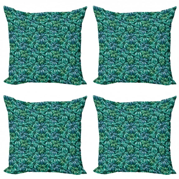 Floral Throw Pillow Cushion Case Pack of 4, Gardening Theme Beauty Blooms Exotic Flower Field Plant Foliage Jungle, Modern Accent Double-Sided Print, 4 Sizes, Jade Green Petrol Blue, by Ambesonne