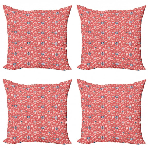 Floral Throw Pillow Cushion Case Pack of 4, Graphic Garden as Tulips and Daisies with Vibrant Colors, Modern Accent Double-Sided Print, 4 Sizes, Cobalt Blue White, by Ambesonne