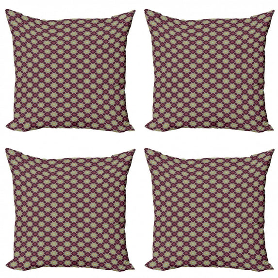 Ambesonne Floral Throw Pillow Cover 4 Pack, Hand Drawn Petals Dots, 24", Multicolor