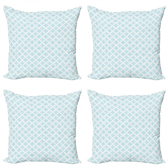 Ambesonne Floral Throw Pillow Cover 4 Pack, Modern Damask Style Motif, 18", Sea Blue and White