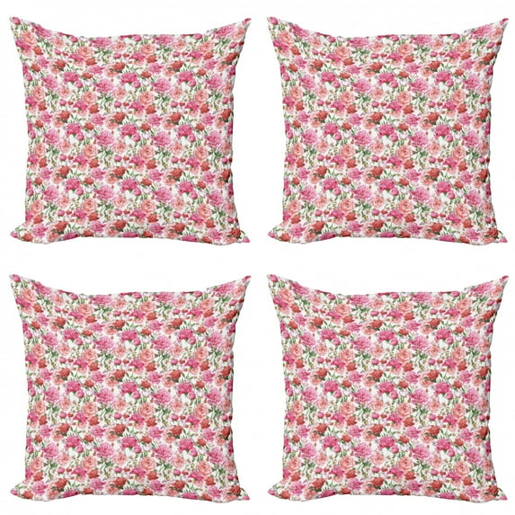 Ambesonne Floral Throw Pillow Cover 4 Pack, Joyous Botanical Concept, 24", Multicolor