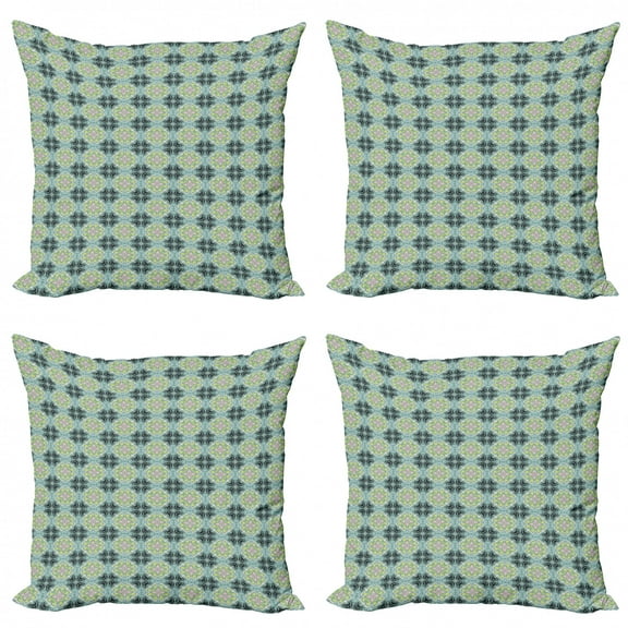 Ambesonne Floral Throw Pillow Cover 4 Pack, Mediterrenean Tile Inspired, 16", Multicolor