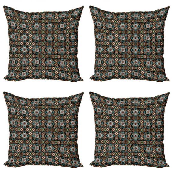 Ambesonne Floral Throw Pillow Cover 4 Pack, Circles Flowers Modern, 16", Multicolor