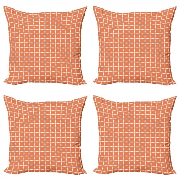 Ambesonne Floral Throw Pillow Cover 4 Pack, Modern Flower Petal Tile, 20", Orange White