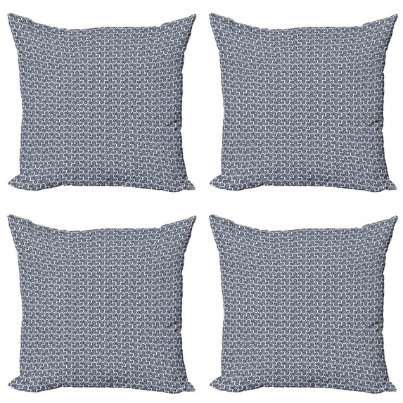 Floral Throw Pillow Cushion Case Pack of 4, Monochrome Flowers Traditional Motifs Leaves Rhythmic Illustration, Modern Accent Double-Sided Print, 4 Sizes, Violet Blue Off White, by Ambesonne