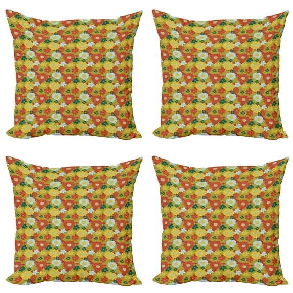 Ambesonne Floral Throw Pillow Cover 4 Pack, Chrysanthemum and Lily, 18", Multicolor