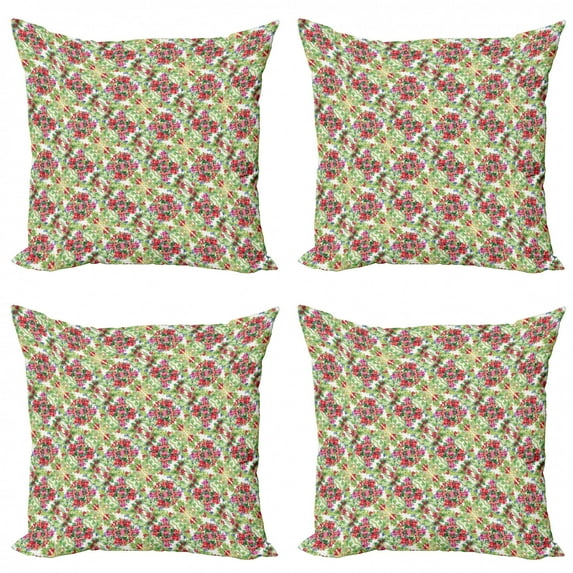 Floral Throw Pillow Cushion Case Pack of 4, Pastoral Idyllic Greenery with Lily Bouquet Flowering Field Meadow Watercolor Effect, Modern Accent Double-Sided Print, 4 Sizes, Multicolor, by Ambesonne