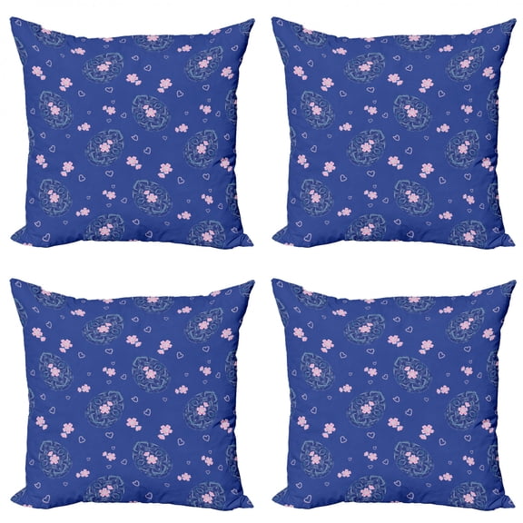 Floral Throw Pillow Cushion Case Pack of 4, Repetitive Print of Easter Eggs Flowers and Hearts, Modern Accent Double-Sided Print, 4 Sizes, Violet Baby Pink, by Ambesonne