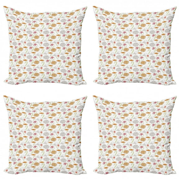 Ambesonne Floral Throw Pillow Cover 4 Pack, Spring Themed Foliage, 16", Multicolor