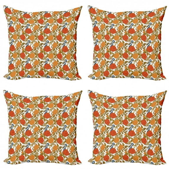 Floral Throw Pillow Cushion Case Pack of 4, Romantic Rose Pattern with Foliage Leaves Vintage Style Illustration Feminine Design, Modern Accent Double-Sided Print, 4 Sizes, Multicolor, by Ambesonne
