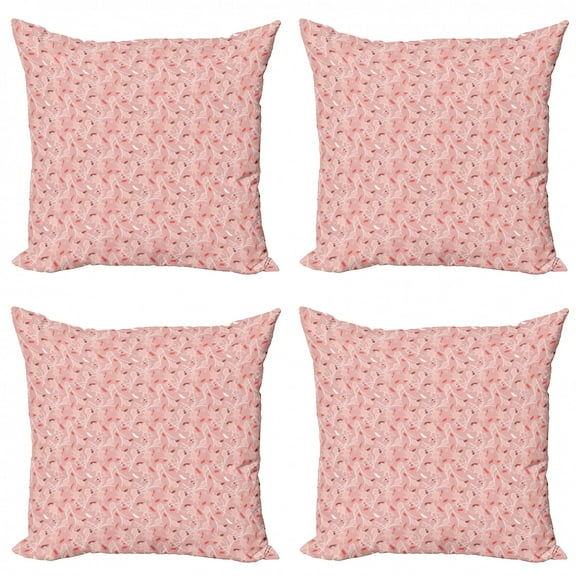 Floral Throw Pillow Cushion Case Pack of 4, Romantic Tones in Spring Garden Hand Sketch Rose Brushstrokes, Modern Accent Double-Sided Print, 4 Sizes, Blush Burgundy, by Ambesonne