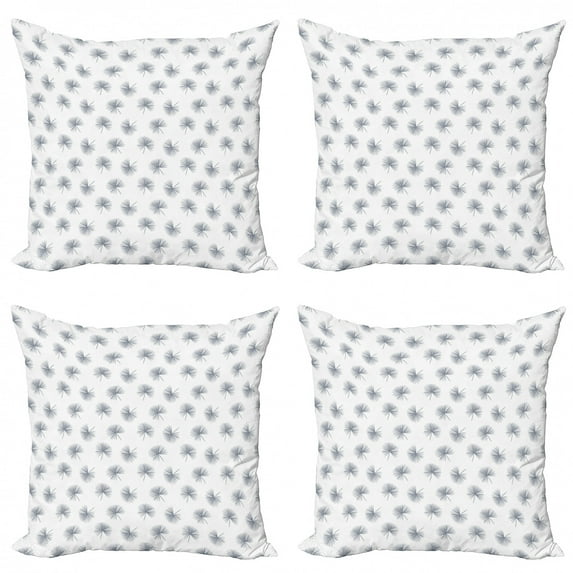 Floral Throw Pillow Cushion Case Pack of 4, Silhouette of Cartoon Style Tropical Acacia Palm Leaves Random Alignment, Modern Accent Double-Sided Print, 4 Sizes, Cadet Blue and White, by Ambesonne