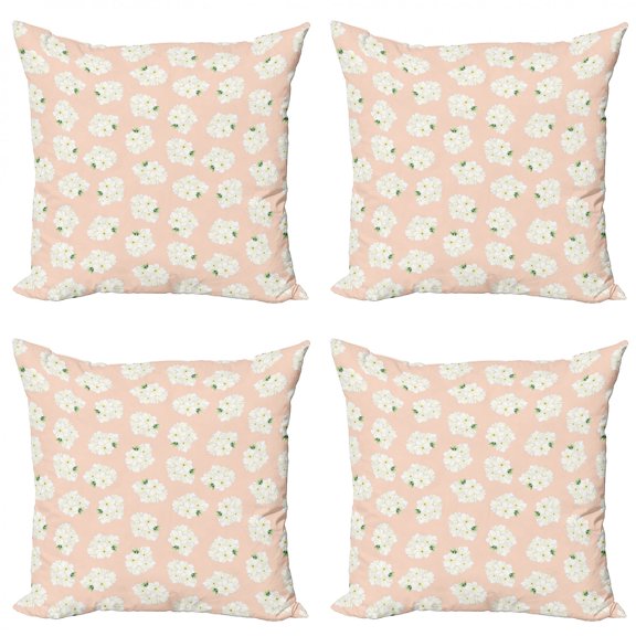 Floral Throw Pillow Cushion Case Pack of 4, Simplistic Naive Nature Jasminum Sambac Bouquet Repetitive Pattern, Modern Accent Double-Sided Print, 4 Sizes, Pale Peach Green, by Ambesonne