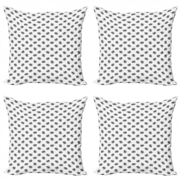 Floral Throw Pillow Cushion Case Pack of 4, Simplistic Romantic Pattern with Monochrome Petals Repetition, Modern Accent Double-Sided Print, 4 Sizes, Charcoal Grey and White, by Ambesonne