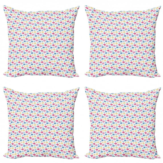Ambesonne Floral Throw Pillow Cover 4 Pack, Sketchy Colorful Daisy, 20", Multicolor