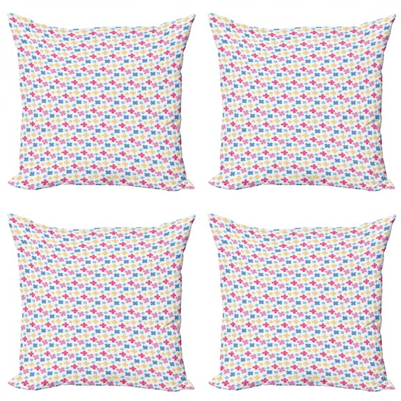 Ambesonne Floral Throw Pillow Cover 4 Pack, Sketchy Colorful Daisy, 24", Multicolor