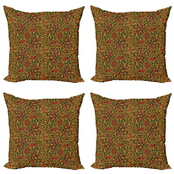 Ambesonne Floral Throw Pillow Cover 4 Pack, Spring Season Flourishes, 18", Dark Green Dark Pink