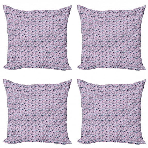 Floral Throw Pillow Cushion Case Pack of 4, Spring Themed Pattern with Doodle Flowers, Modern Accent Double-Sided Print, 4 Sizes, Purple Slate Blue, by Ambesonne