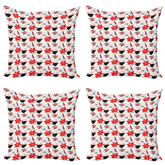 Ambesonne Floral Throw Pillow Cover 4 Pack, Summer Inspired Botanical, 18", Multicolor