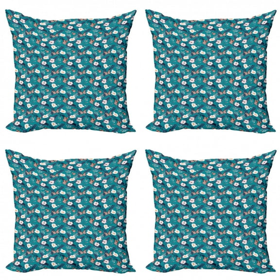 Ambesonne Floral Throw Pillow Cover 4 Pack, Floral and Butterflies Art, 24", Multicolor
