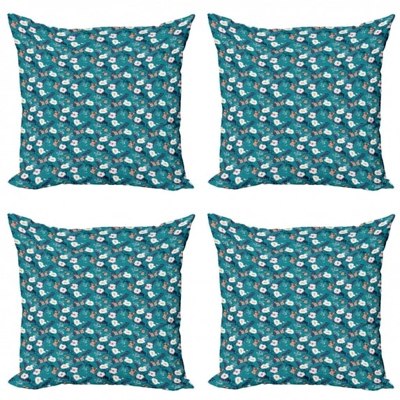 Ambesonne Floral Throw Pillow Cover 4 Pack, Floral and Butterflies Art, 20", Multicolor