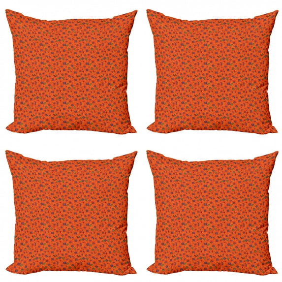 Ambesonne Floral Throw Pillow Cover 4 Pack, Vibrant Tones Poppy Flowers, 20", Burnt Sienna Eggplant