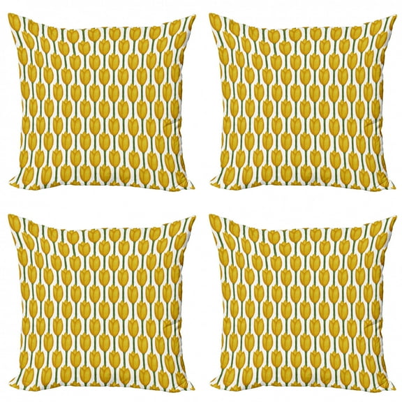 Ambesonne Floral Throw Pillow Cover 4 Pack, Watercolor Effect Tulips, 24", Earth Yellow White