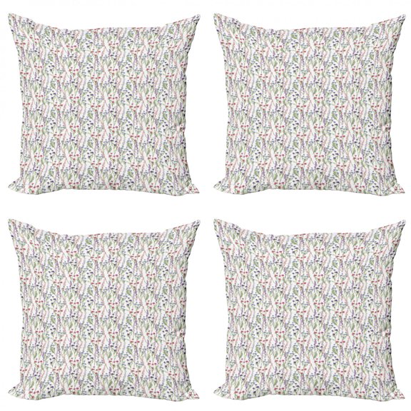 Floral Throw Pillow Cushion Case Pack of 4, Wild Flowers Medley of Cornflower Pyramidal Orchids Cow Parsley Lily of the Valley, Modern Accent Double-Sided Print, 4 Sizes, Multicolor, by Ambesonne
