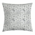 thumbnail image 1 of Floral Throw Pillow Cushion Cover, Abstract Sketchy Hand Drawn Garden Spring Flowers with Grey Backdrop Image, Decorative Square Accent Pillow Case, 16 X 16 Inches, Light Grey and White, by Ambesonne, 1 of 2