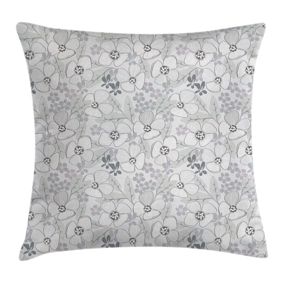 Floral Throw Pillow Cushion Cover, Abstract Sketchy Hand Drawn Garden Spring Flowers with Grey Backdrop Image, Decorative Square Accent Pillow Case, 20 X 20 Inches, Light Grey and White, by Ambesonne