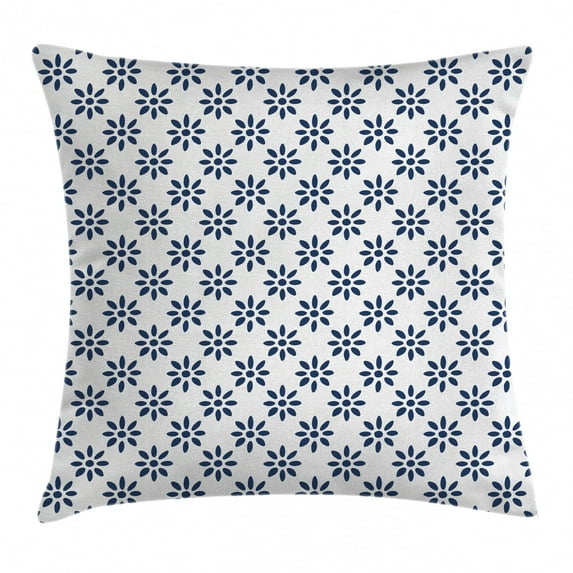 Floral Throw Pillow Cushion Cover, Abstract Stylized Flower Petals Summer Season Elegance in Creamic Colors Pattern, Decorative Square Accent Pillow Case, 18 X 18 Inches, Indigo White, by Ambesonne